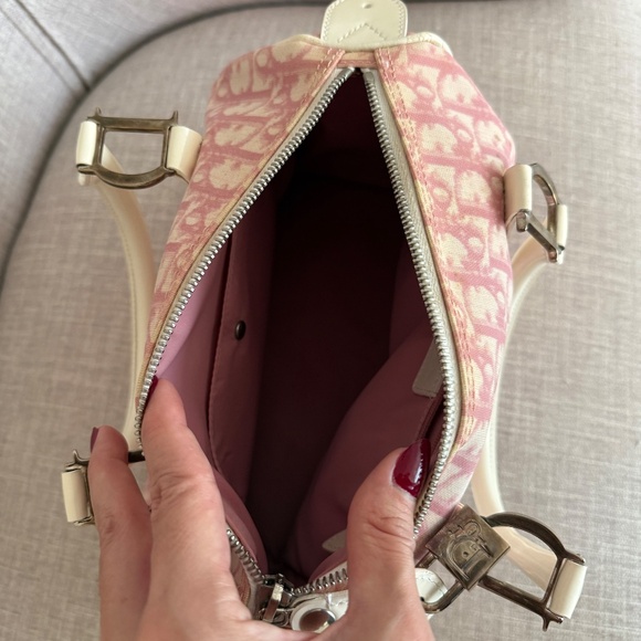 Vintage Christian Dior Pink Trotter Monogram Leather Trim Boston Bag - Picture 4 of 7